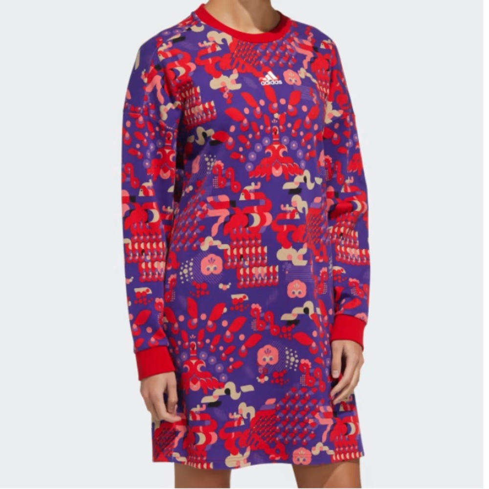 Adidas LNY Allover Print Sweater Mini Dress